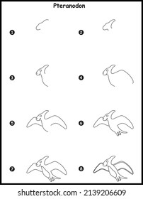 How to draw Pteranodon Step by step vector Drawing