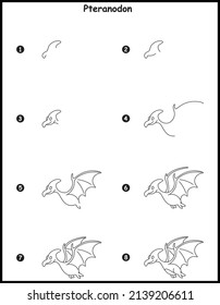 How to draw Pteranodon Step by step vector Drawing