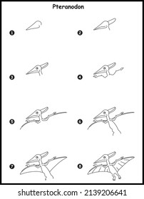 How to draw Pteranodon Step by step vector Drawing