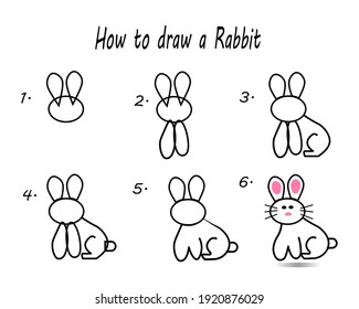 How to draw a Rabbit. Good for drawing child kid illustration. Vector illustration