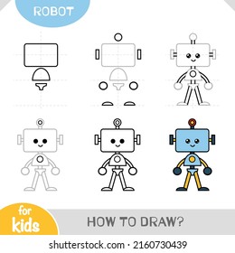 Wie man Robot für Kinder zeichnet. Tutorial zum Zeichnen von Schritten. Eine einfache Anleitung zum Zeichnen