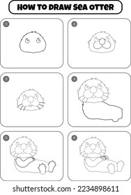 How to draw Sea Otter step-by-step drawing page for kids. Animal Step by step drawing page