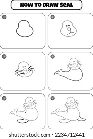 How to Draw Seal Step by step drawing page for kids