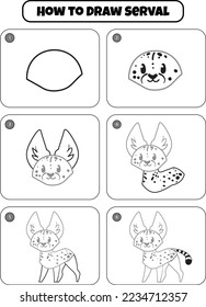 How to Draw Serval Step by step drawing page for kids