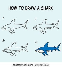 How to draw a Shark. Good for drawing child kid illustration. Vector illustration	
