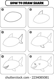 How to draw Shark step by step for kids  draw animal step by step