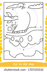 How To Draw Ship . Drawing For Children. Dot to Dot Transportation