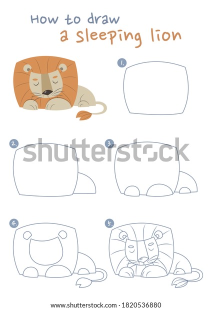 How Draw Sleeping Lion Vector Illustration Stock Vector Royalty Free