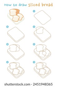 How to draw sliced bread vector illustration. Draw sliced bread step by step. Cute and easy drawing guide.