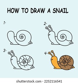 Cómo dibujar un caracol. Es bueno para dibujar una ilustración infantil. Ilustración del vector	
