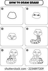 How to draw Snake step-by-step drawing page for kids. Animal Step by step drawing page