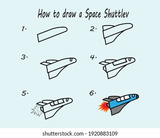 How to draw a Space Shuttle. Good for drawing child kid illustration. Vector illustration