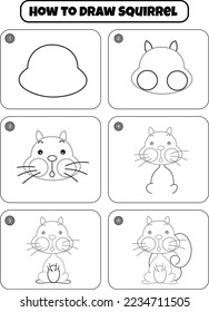 Cómo dibujar una ardilla página de dibujo paso a paso para los niños