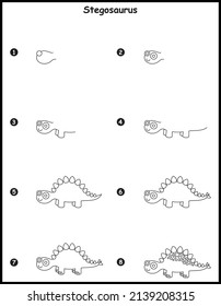 How to draw Stegosaurus step by step vector drawing