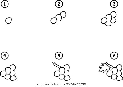 How to draw step by step grapes. Lesson pencil drawing. Learning to draw sketch, online school. Vector print hand drawing for kids illustration 