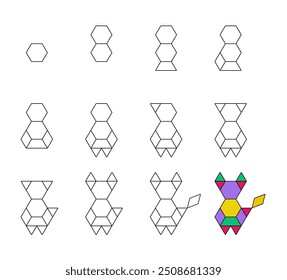 How to draw step by step? Worksheet easy guide to drawing cartoon animal. Developing kids skills for drawing and coloring. 
