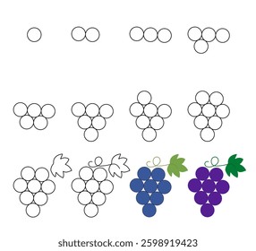 How to draw step by step? Worksheet easy guide to drawing cartoon grape. 