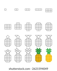 How to draw step by step? Worksheet easy guide to drawing cartoon. Developing kids skills for drawing and coloring. 
