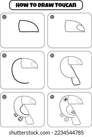 How to Draw Toucan Step by step drawing page for kids