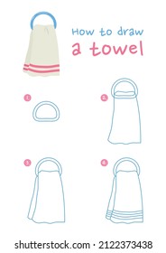 How to draw a towel vector illustration. Draw a towel in holder ring step by step. Cute and easy drawing guide.