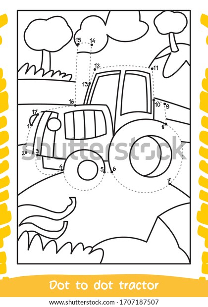 How To Draw Tractor . Drawing For\
Children. Dot to Dot\
Transportation