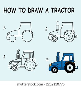How to draw a Tractor . Good for drawing child kid illustration. Vector illustration	
