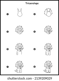 How to draw Triceratops step by step vector drawing