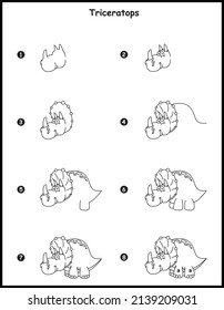 How to draw Triceratops step by step vector drawing