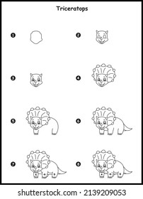 How to draw Triceratops step by step vector drawing