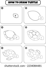 How to draw Turtle step by step for kids. draw animal step by step