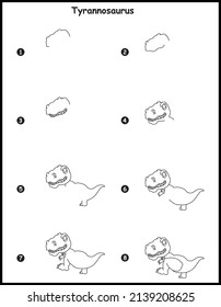 How to draw Tyrannosaurus step by step vector drawing