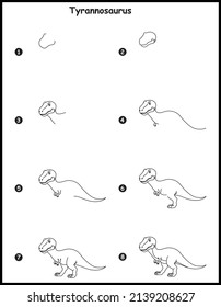 How to draw Tyrannosaurus step by step vector drawing