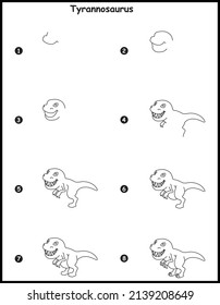 How to draw Tyrannosaurus step by step vector drawing