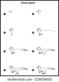 How to draw Velociraptor Step by Step vector Drawing