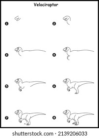 How to draw Velociraptor Step by Step vector Drawing