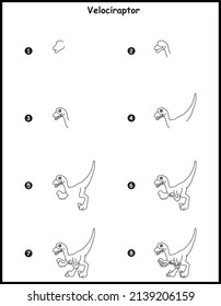 How to draw Velociraptor Step by Step vector Drawing
