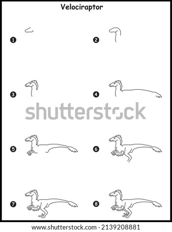 How to draw Velociraptor step by step drawing vector