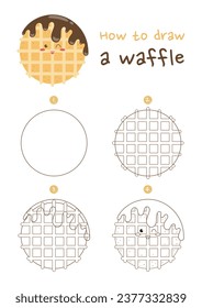 How to draw a waffle vector illustration. Draw a waffle step by step. Cute and easy drawing guide.