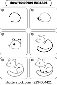 How to draw Weasel step by step for kids. draw animal step by step