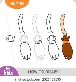 How to draw Witch broom for children. Step by step drawing tutorial. A simple guide to learning to draw