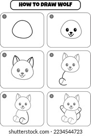 How to Draw Wolf  Step by step drawing page for kids