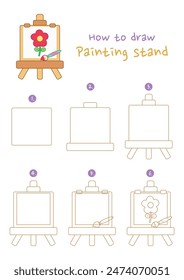 How to draw wooden easel stand for painting vector illustration. Draw painting stand step by step. Cute and easy drawing guide.