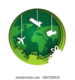  How Dropshipping Works. Direct delivery. Drop shipment. Trans shipping. Paper art vector icon.
