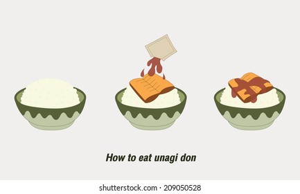 How to eat unagi don by step vector