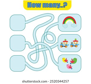 How many? Education game for kids, Math activity for preschool children,  - Maze Game ,Count the objects and Write the numbers in correct place