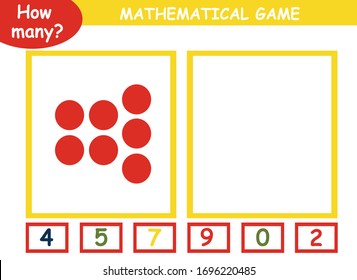 How many? educational page with mathematical games for children. how many geometric shapes on a page, circle the correct number