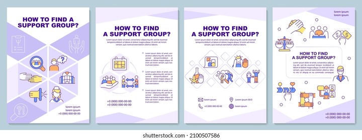 So finden Sie die Broschüre für Unterstützungsgruppen. Online-Community. Booklet Print-Design mit linearen Symbolen. Vektorgrafiken für Präsentationen, Jahresberichte, Anzeigen. Arial-Black, Myriad Pro-Regular Schriftarten verwendet