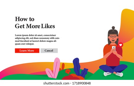 How to get more likes social media banner with flat illustration for advertising and promotional