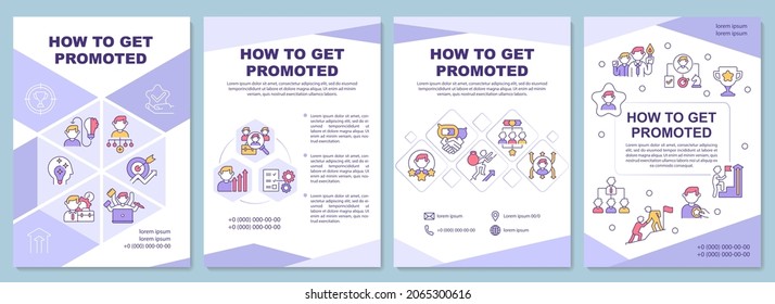 How to get promoted brochure template. Career advancement. Flyer, booklet, leaflet print, cover design with linear icons. Vector layouts for presentation, annual reports, advertisement pages