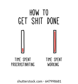 How To Get Shit Done Time Spent Working Versus Procrastinating Funny Bar Graph Vector Illustration Concept  